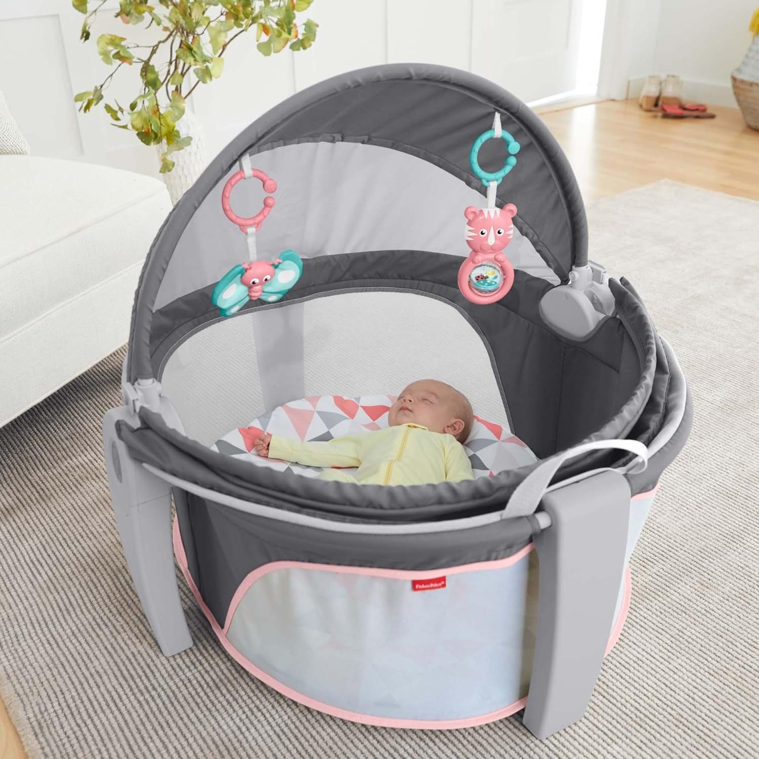 Fisher-Price Portable Bassinet and Travel-Play Area with Baby Toys, Indoor and Outdoor Use, On-the-Go Baby Dome, Windmill - Image 3